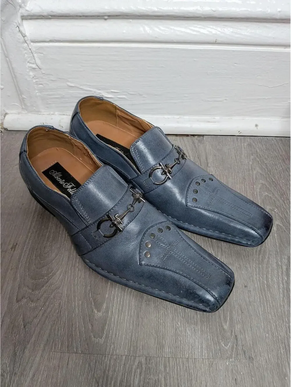 Alberto Fellini Shoes Mens Size 6.5 Blue Slip On Studded Cross Dress Oxford